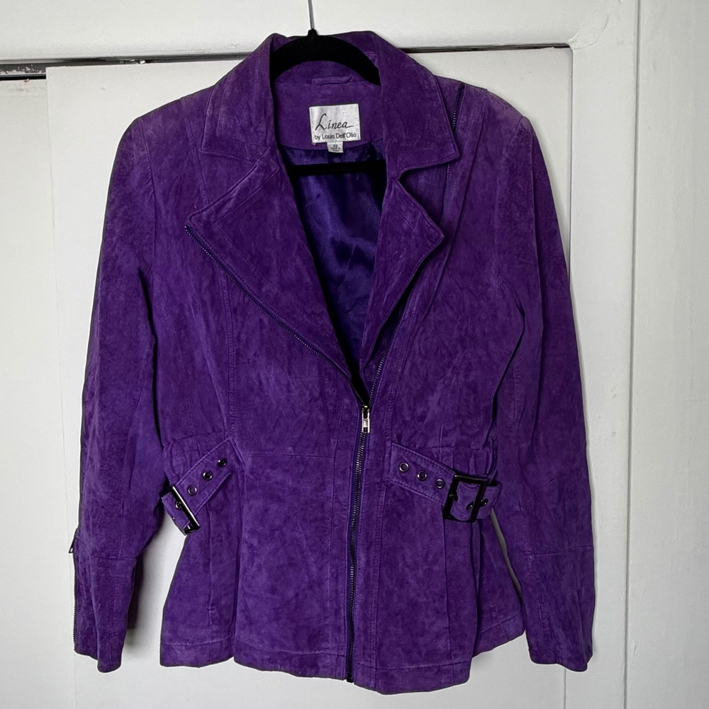 Linea by Louis Dell'Olio Purple Suede Moto Jacket Vintage Biker XS